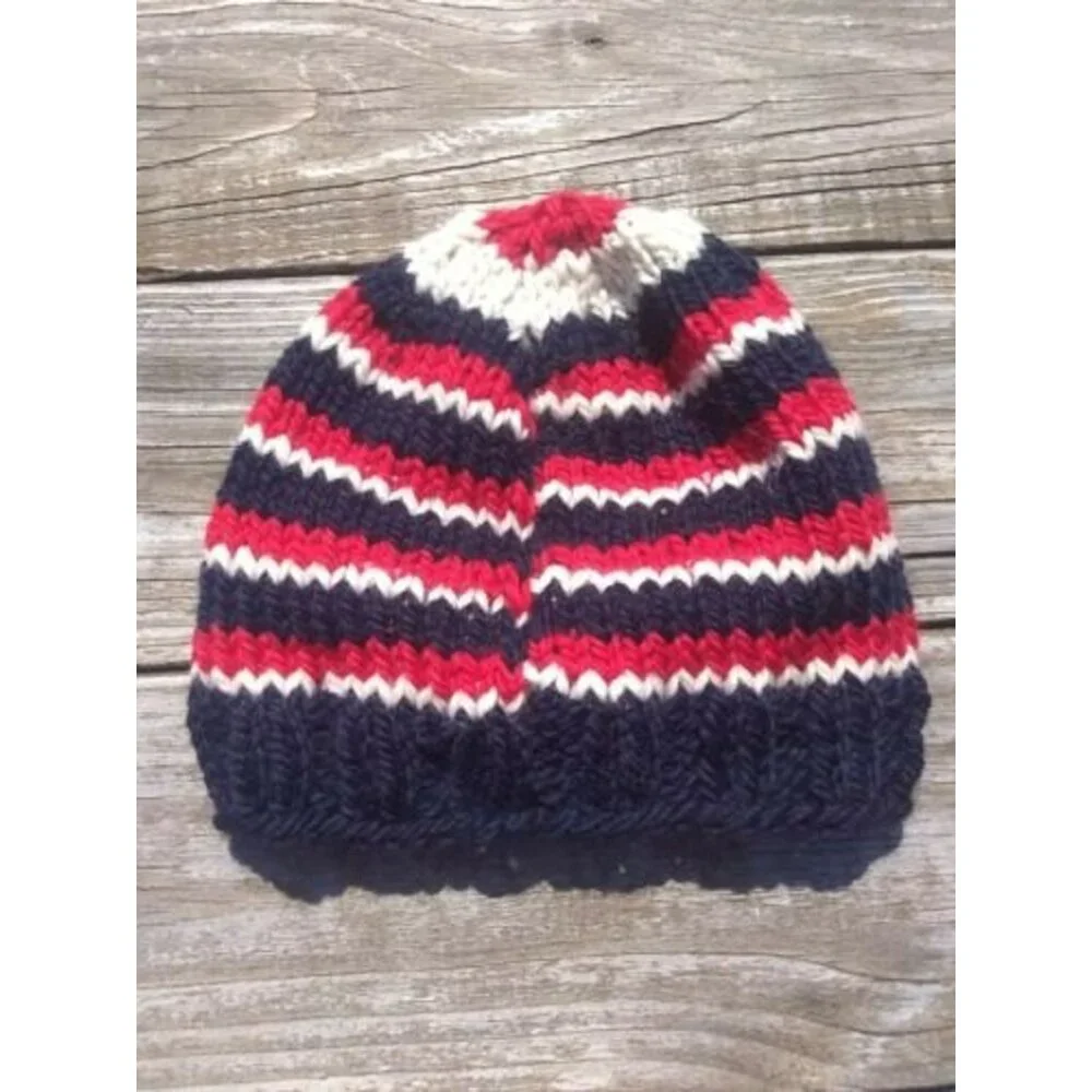 Handmade Mens Beanie Hat Alpaca Wool Cap Soft Chunky Knit Red White Blue USA - Picture 11 of 11